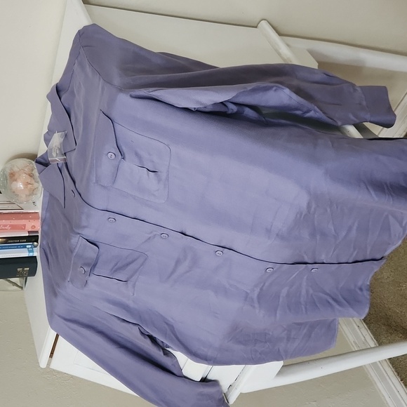 100% Silk Button Down Blouse 1X Purple office lagenlook career Party - Picture 5 of 9